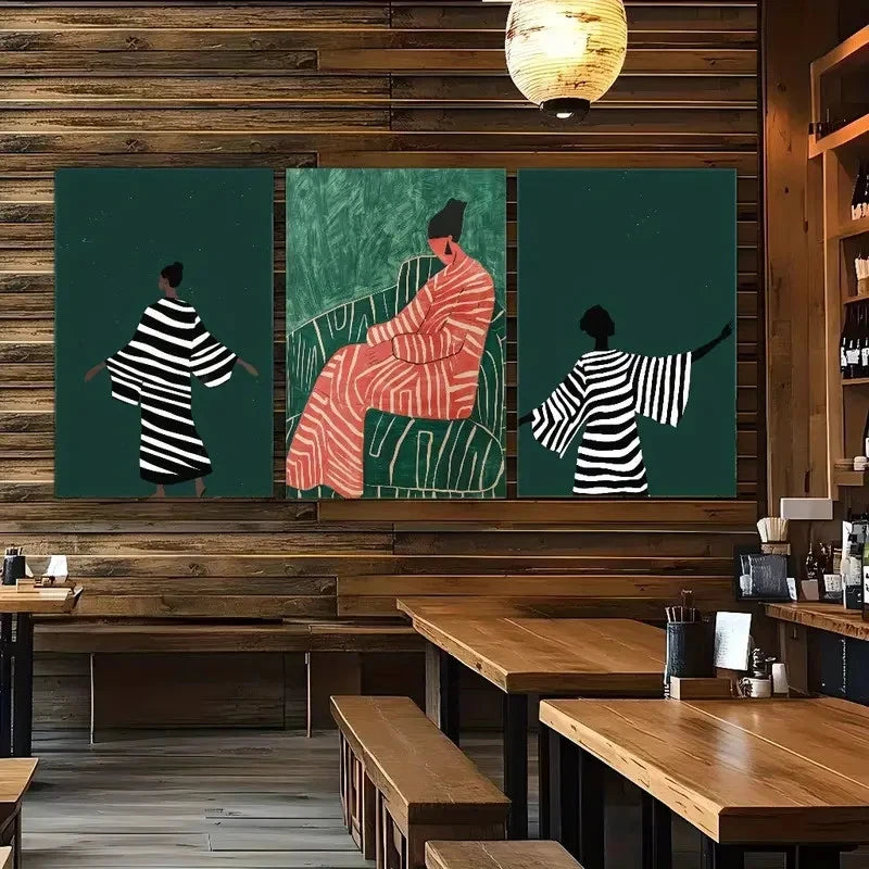 3pcs Dark Light Beige Female Art Painting Metal Print Ready to Hang Art