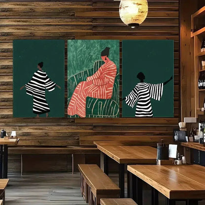 3pcs Dark Light Beige Female Art Painting Metal Print Ready to Hang Art