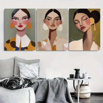 3pcs Bold Colorful Women'S Faces Metal Print Ready to Hang Art