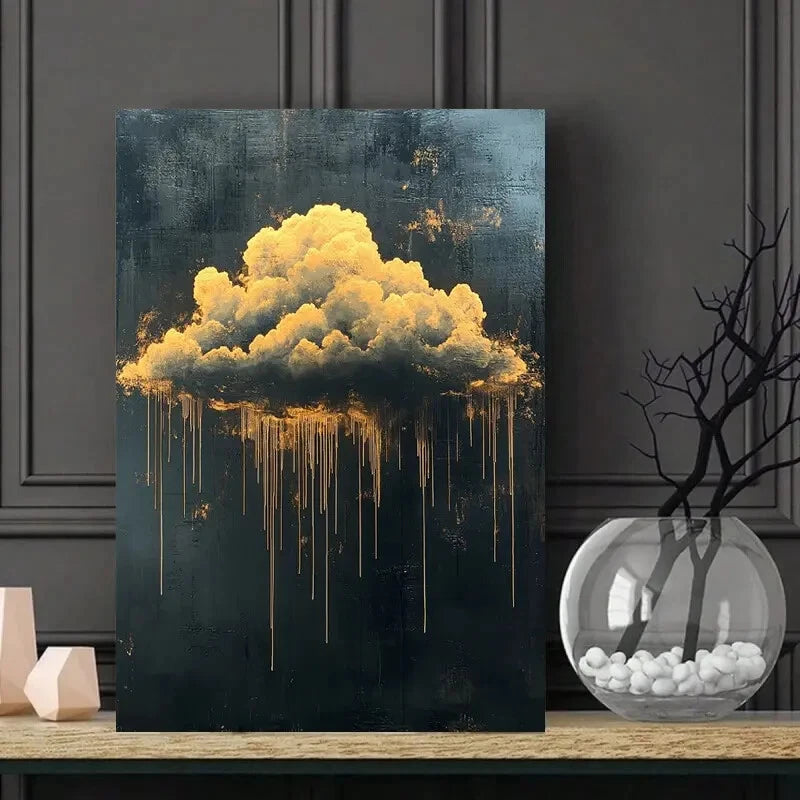 Cloud Motif Painting Sky Blue 40x60cm Metal Print Ready to Hang