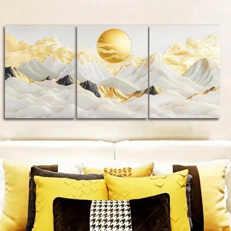 3pcs Golden and Silver Clouds art Wall Art Set Canvas Framed 60x90cm - High Quality Print 100% Australian Made Wall Canvas Ready to Hang