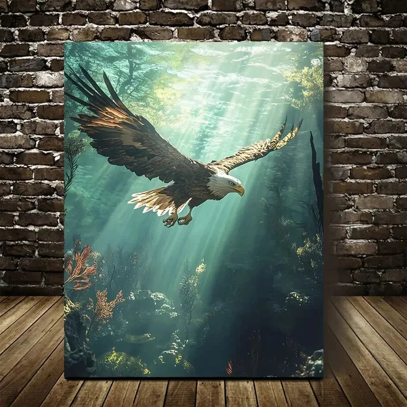 Eagle Underwater Scene With Sunbeams Painting  40x60cm Metal Print Ready to Hang