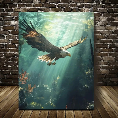 Eagle Underwater Scene With Sunbeams Painting  40x60cm Metal Print Ready to Hang