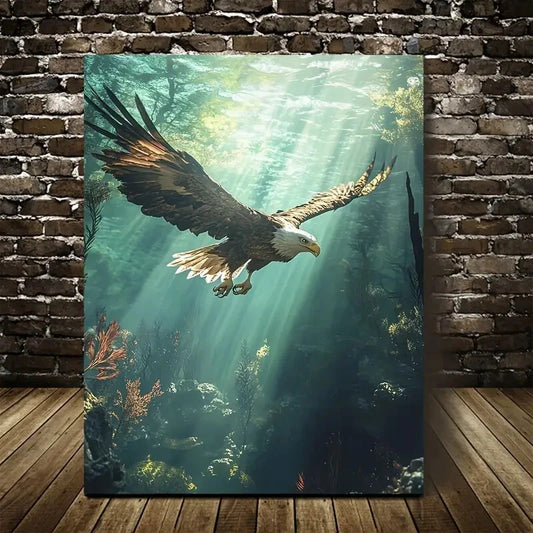 Eagle Underwater Scene With Sunbeams Painting  40x60cm Metal Print Ready to Hang
