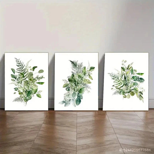 3pcs Green Leaves Decoration Poster Botanical Art Metal Print Ready to Hang Art