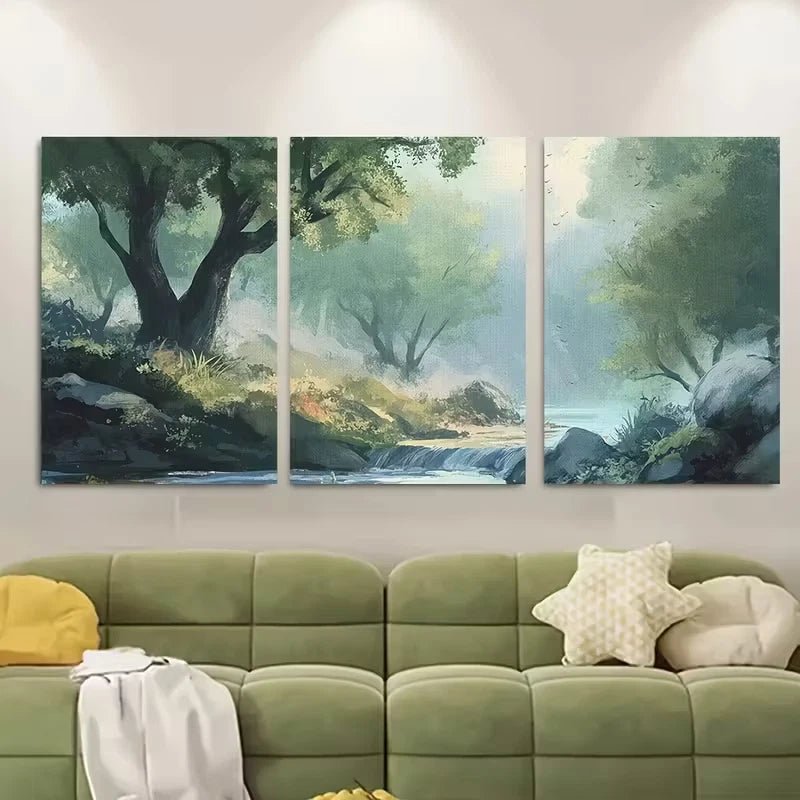 3pcs River in Forest Waterfall Metal Print Ready to Hang Art