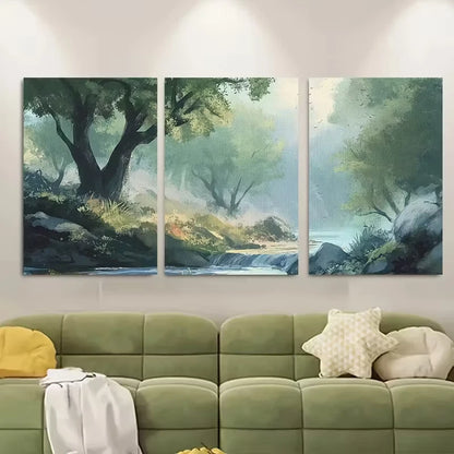 3pcs River in Forest Waterfall Metal Print Ready to Hang Art