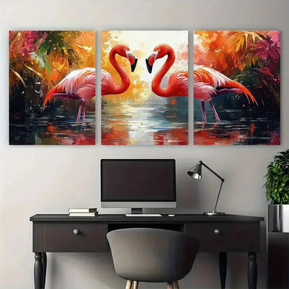 3pcs Vibrant Watercolor Flamingo Illustration Metal Print Ready to Hang Art