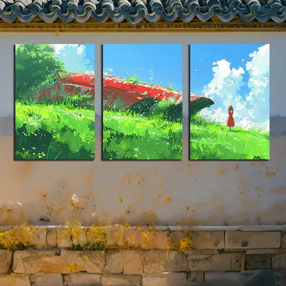 3pcs Vibrant Ocean Ship in Forest Scene Metal Print Ready to Hang Art