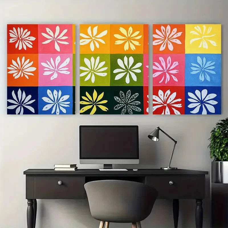 3pcs Abstract Floral Designs in Pink Blue Green Wall Art Set Canvas Framed 40x60cm - High Quality Print 100% Australian Made Wall Canvas Ready to Hang