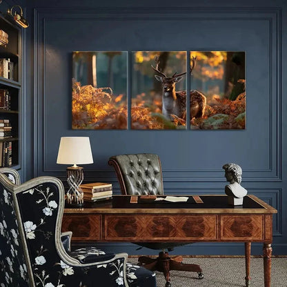 3pcs Autumn Forest Deer Art Wildlife Print Metal Print Ready to Hang Art