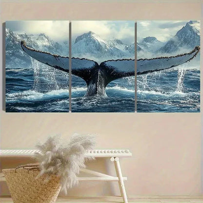 3pcs Whale Tail Splash in Ocean Wall Art Set Canvas Unframed - High Quality Print 100% Australian Made Wall Canvas
