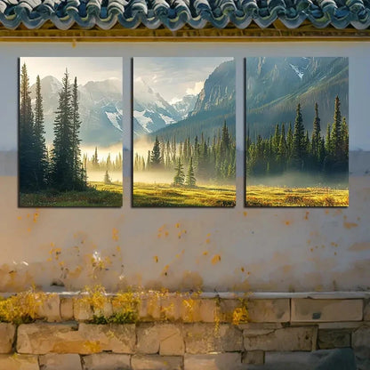 3pcs Verdant Plain & Snow-Capped Mountains Metal Print Ready to Hang Art