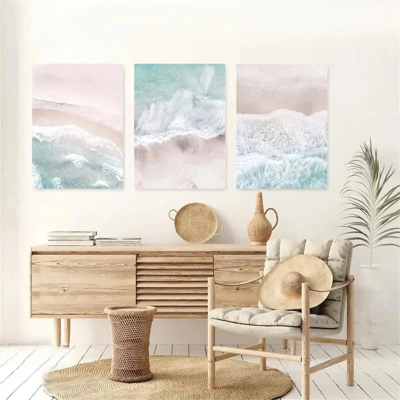 3pcs Serene Beach Waves Ocean Nature Perfect Wall Art Set Canvas Framed 40x60cm - High Quality Print 100% Australian Made Wall Canvas Ready to Hang