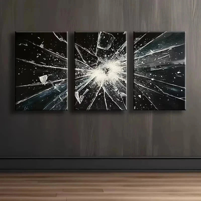 3pcs Broken Glass Design Metal Print Ready to Hang Art