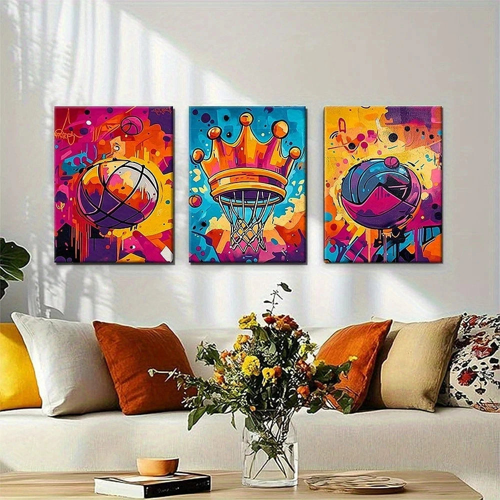 3pcs Abstract Basketball Championship Graffiti Metal Print Ready to Hang Art