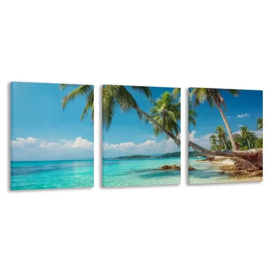 3pcs Cable Beach Australia Tropical Beach   Wall Art Set Canvas Framed 60x90cm - High Quality Print 100% Australian Made Wall Canvas Ready to Hang