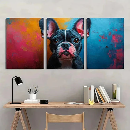 3pcs Abstract Bulldog Pink Blue Splash Dog Wall Art Set Canvas Unframed - High Quality Print 100% Australian Made Wall Canvas