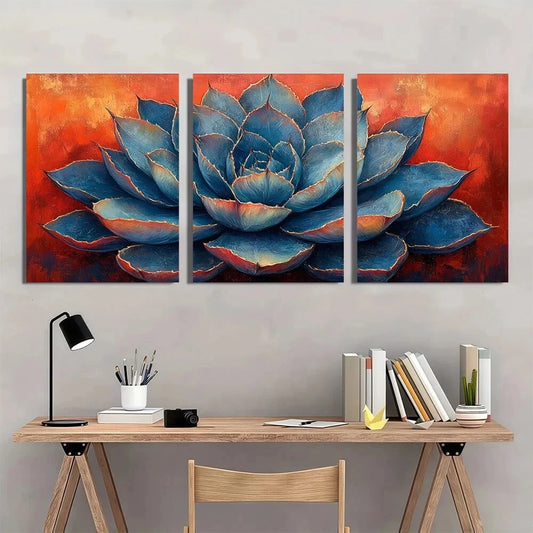 3pcs Vibrant Agave in Terra Cotta Metal Print Ready to Hang Art