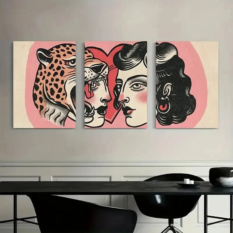 3pcs Vintage American Traditional Tattoo Flash Metal Print Ready to Hang Art