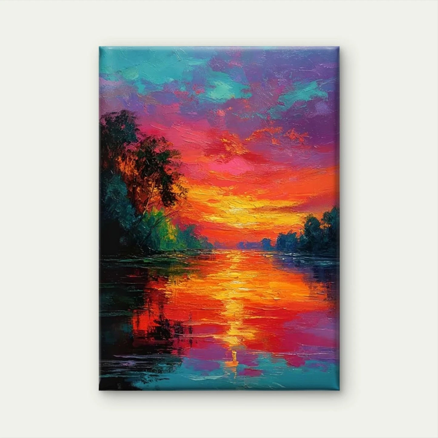 Vibrant Sunset on the River Metal Print Ready to Hang