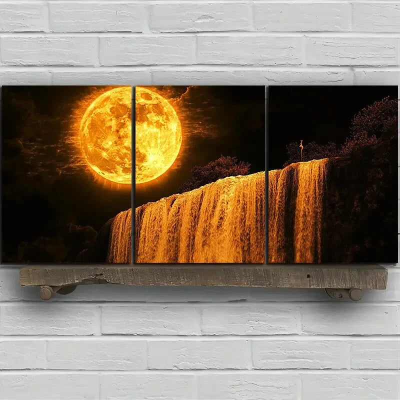 3pcs Vibrant Orange to Black Color Scheme Metal Print Ready to Hang Art