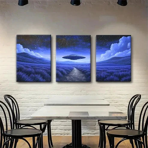 3pcs UFO Night Landscape Spaceship Perfect Wall Art Canvas Unframed - High Quality Print 100% Australian Made Wall Canvas