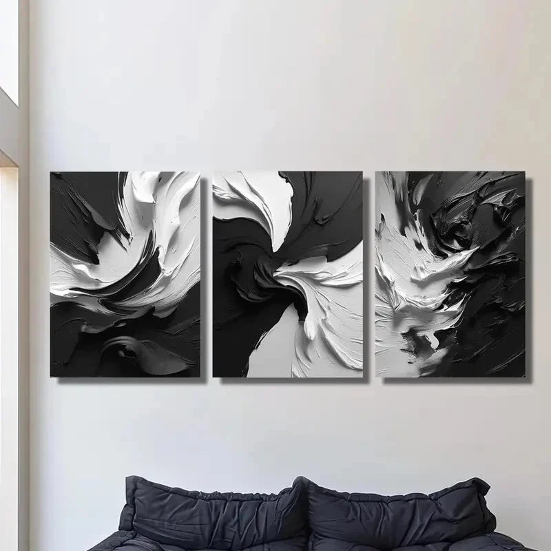 3pcs Modern Abstract Black and White Art Metal Print Ready to Hang Art