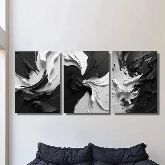 3pcs Modern Abstract Black and White Art Metal Print Ready to Hang Art