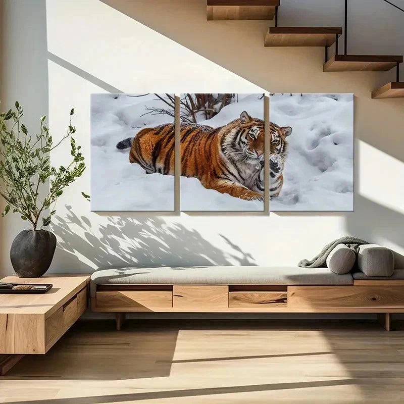3pcs Snow Scene and Tiger Modern Decor Wall Art Set Canvas Framed 40x60cm - High Quality Print 100% Australian Made Wall Canvas Ready to Hang