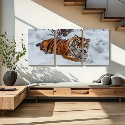 3pcs Snow Scene and Tiger Modern Decor Wall Art Set Canvas Framed 40x60cm - High Quality Print 100% Australian Made Wall Canvas Ready to Hang