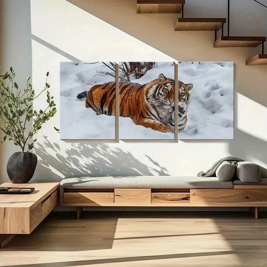 3pcs Snow Scene and Tiger Modern Decor Wall Art Set Canvas Framed 40x60cm - High Quality Print 100% Australian Made Wall Canvas Ready to Hang