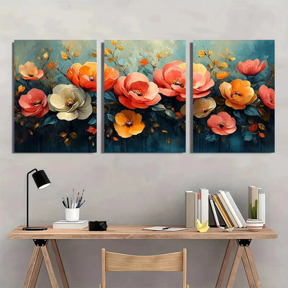 3pcs Colorful Abstract Desert Blooming Flowers Wall Art Set Canvas Framed 40x60cm - High Quality Print 100% Australian Made Wall Canvas Ready to Hang