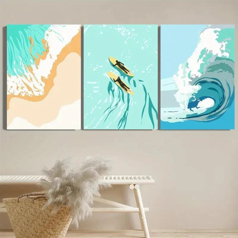 3pcs Modern Abstract Vibrant Blue Teal Ocean Beach Metal Print Ready to Hang Art