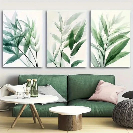 3pcs Green Plant Leaves Painting Artwork Metal Print Ready to Hang Art