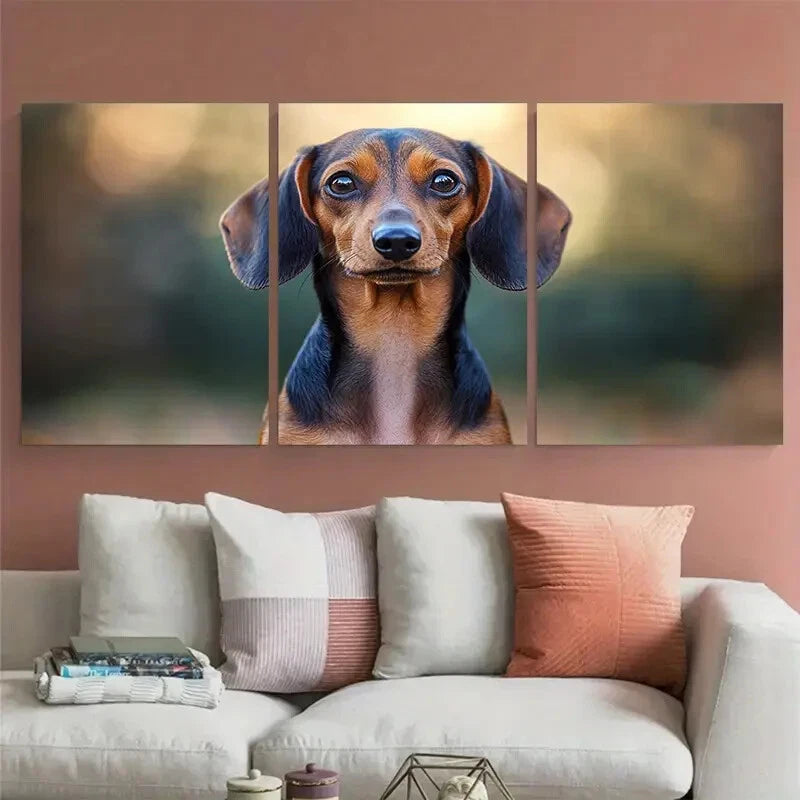 3pcs Adorable Dachshund Portrait Illustration Metal Print Ready to Hang Art