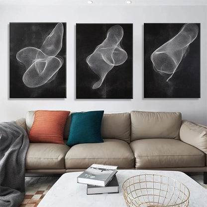 3pcs Abstract Chalk Geometric Line Metal Print Ready to Hang Art