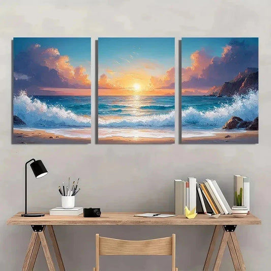 3pcs Ocean Aesthetic Beach Coastline Perfect Wall Art Set Canvas Framed 40x60cm - High Quality Print 100% Australian Made Wall Canvas Ready to Hang