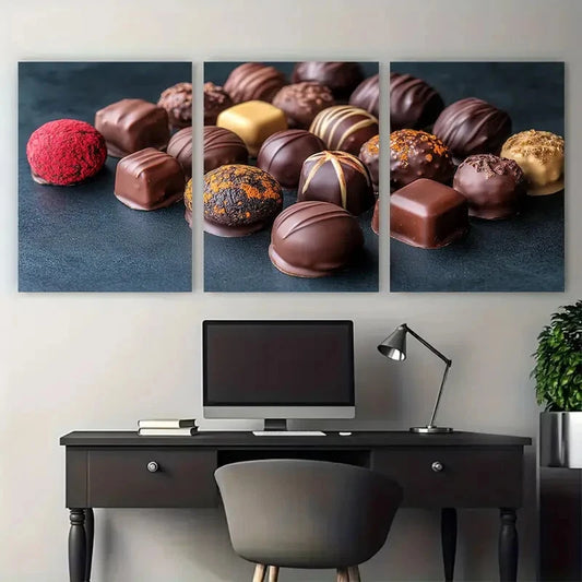 3pcs Luxurious Chocolates, Candies and Truffles Wall Art Set Canvas Framed 40x60cm - High Quality Print 100% Australian Made Wall Canvas Ready to Hang