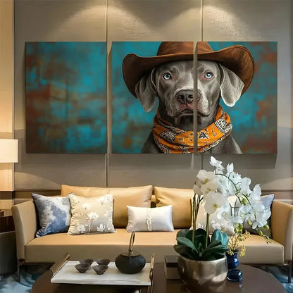 3pcs Cowboy Dog Hat Bandana Design Metal Print Ready to Hang Art