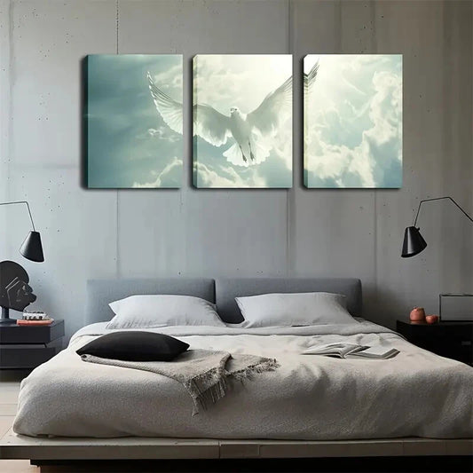 3pcs White Doves Flying Scenes Simple Perfect Wall Art Set Canvas Framed 40x60cm - High Quality Print 100% Australian Made Wall Canvas Ready to Hang