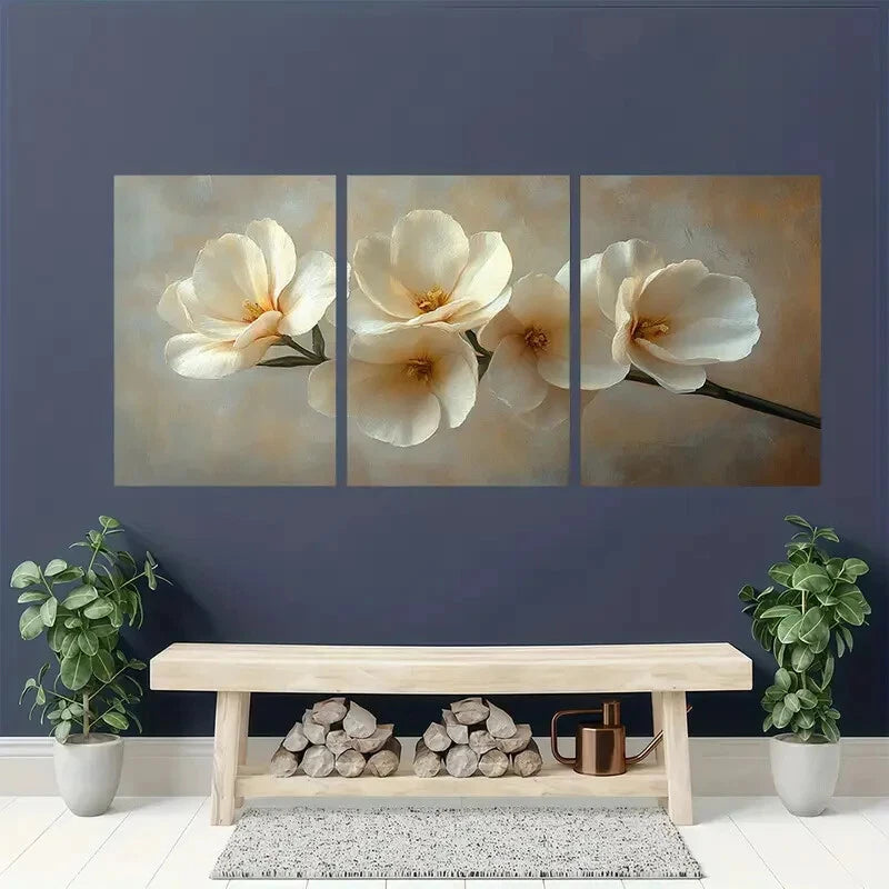 3pcs Elegant White Freesia Floral Art Prints Metal Print Ready to Hang Art