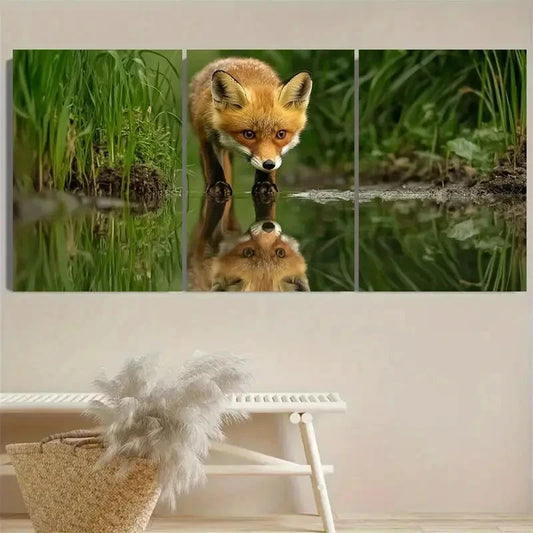 3pcs Fox Cub Wall Art Set Canvas Framed 40x60cm - High Quality Print 100% Australian Made Wall Canvas Ready to Hang