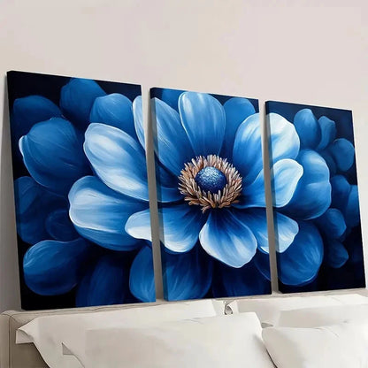 3pcs Flower Painting Print Blue Flower Art V  Wall Art Set Canvas Framed 40x60cm - High Quality Print 100% Australian Made Wall Canvas Ready to Hang