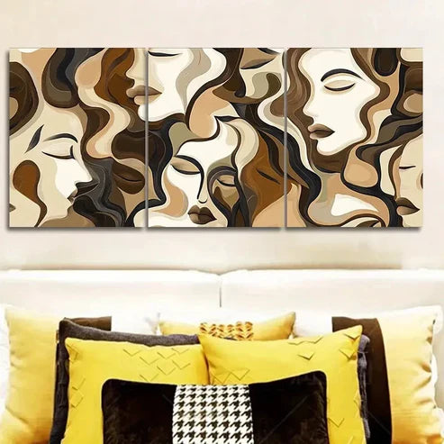 3pcs Brown and Beige Faces Wall Art Set Canvas Unframed - High Quality Print 100% Australian Made Wall Canvas