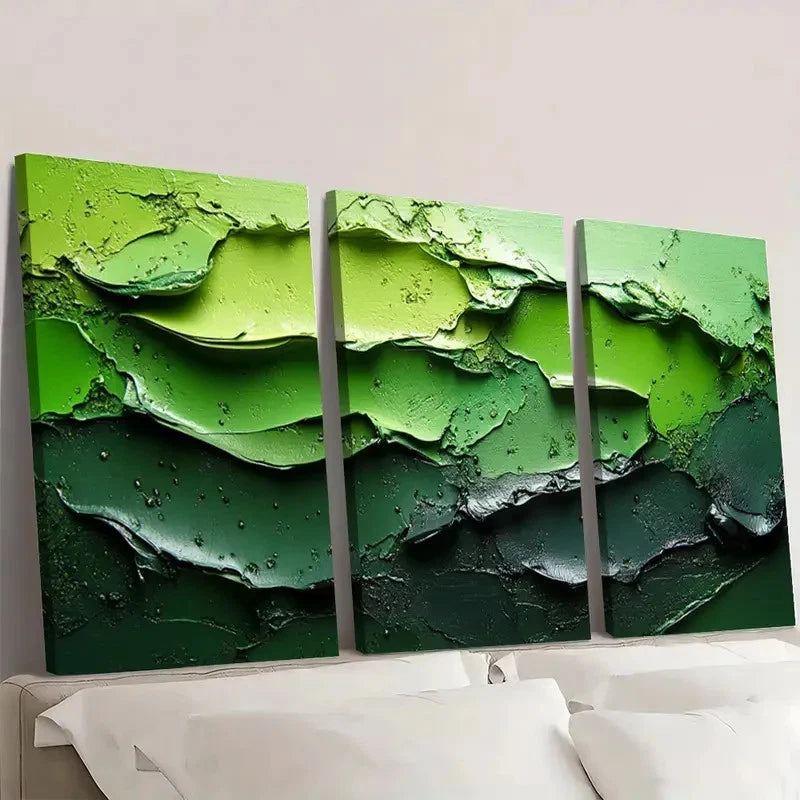 3pcs Black and Green Textured Abstract Q   Wall Art Set Canvas Framed 50x70cm - High Quality Print 100% Australian Made Wall Canvas Ready to Hang