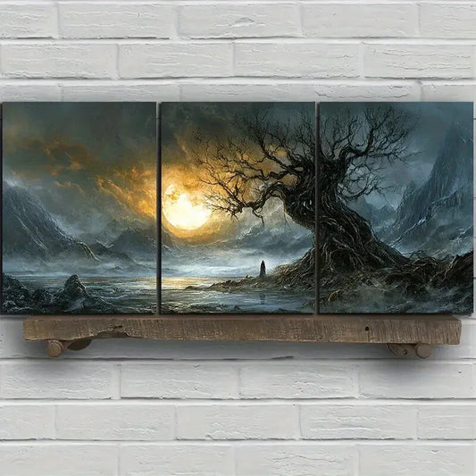 3pcs The Trees On The Island Sunset Metal Print Ready to Hang Art