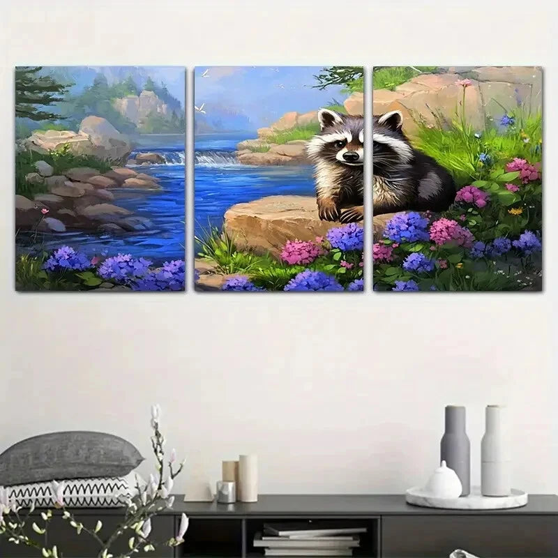 3pcs Serene Landscape With Vibrant Flowers Metal Print Ready to Hang Art