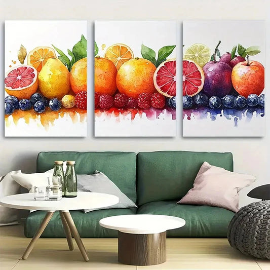 3pcs Colorful Summer Fruit Citrus Berries Metal Print Ready to Hang Art