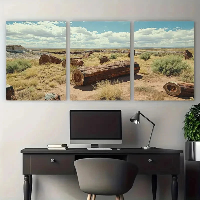3pcs Petrified Forest National Park Illustration Wall Art Set Canvas Framed 50x70cm - High Quality Print 100% Australian Made Wall Canvas Ready to Hang